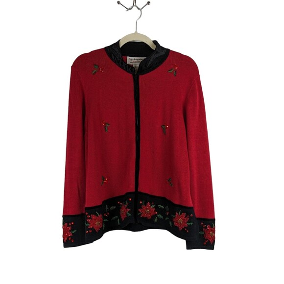 Tiara International Christmas Collection Poinsettia Cardigan Women's Sz XL EUC - Picture 1 of 12